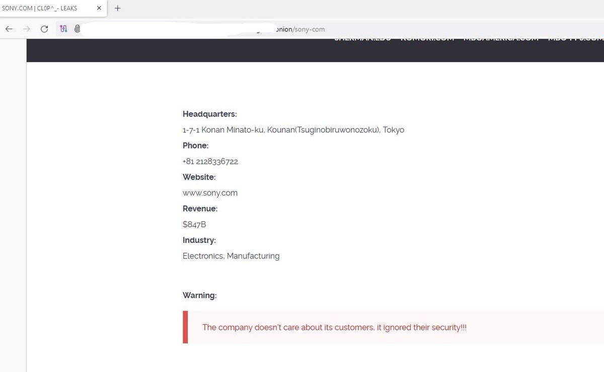 Parece que <a href="/Sony/">Sony</a> ha sido víctima por segunda vez en menos de un mes de otro ransomware. En este caso se trata de Cl0p. 

A través de su enlace de TOR ‘CL0P^_- LEAKS’ ha indicado que Sony ha sido víctima.

Incluye además el mensaje "A la compañía no le importan sus clientes e