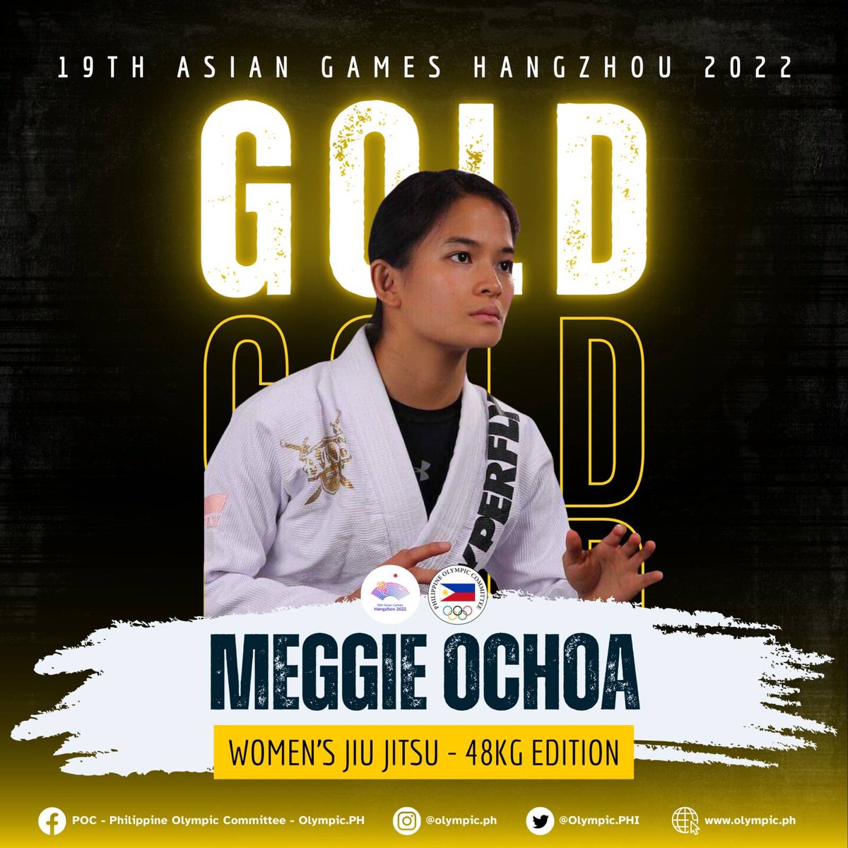 OlympicPHI's tweet photo. ANOTHER GOLD FOR THE PHILIPPINES!! 🥇🇵🇭
.
Jiu-jitsu sensation Margarita Ochoa staged an incredible comeback, securing her second gold medal for Team Philippines in the Women's -48kg category at the #19thAsianGames held in Hangzhou, China.

CONGRATULATIONS!!! ❤️💙💛 https://t.co/ALgMmpC6Po