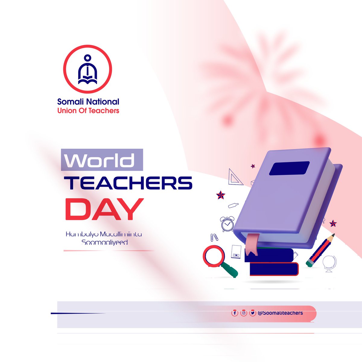 soomaliteachers's tweet photo. World Teachers Day .
Hambalyo Macallimiinta Soomaaliyeed
Maalinta Macallinka aduunka waa munaasabad sanadle ah oo la xuso 5-ta Oktoobar si loogu sharfo loogana mahadceliyo wax qabadyada macallimiinta iyo kaalin tooda bulshada. https://t.co/v8J37OdGvF