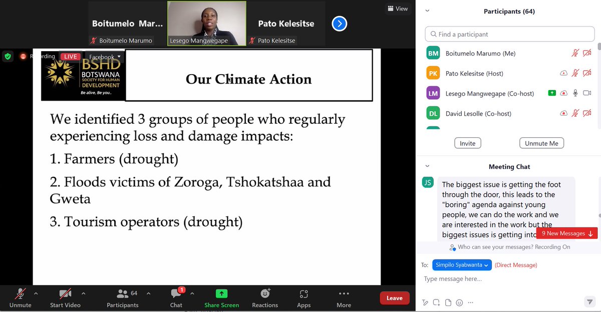 <a href="/bshdgaborone/">BSHD</a> nationwide project on #LossAndDamage in Botswana findings showed that local communities are grappling with #climatechange effects. 

"We found that communities have localized solutions which need to be explored" - Lesego Magwegape

JOIN NOW: bit.ly/LCOYBotswanaZo…