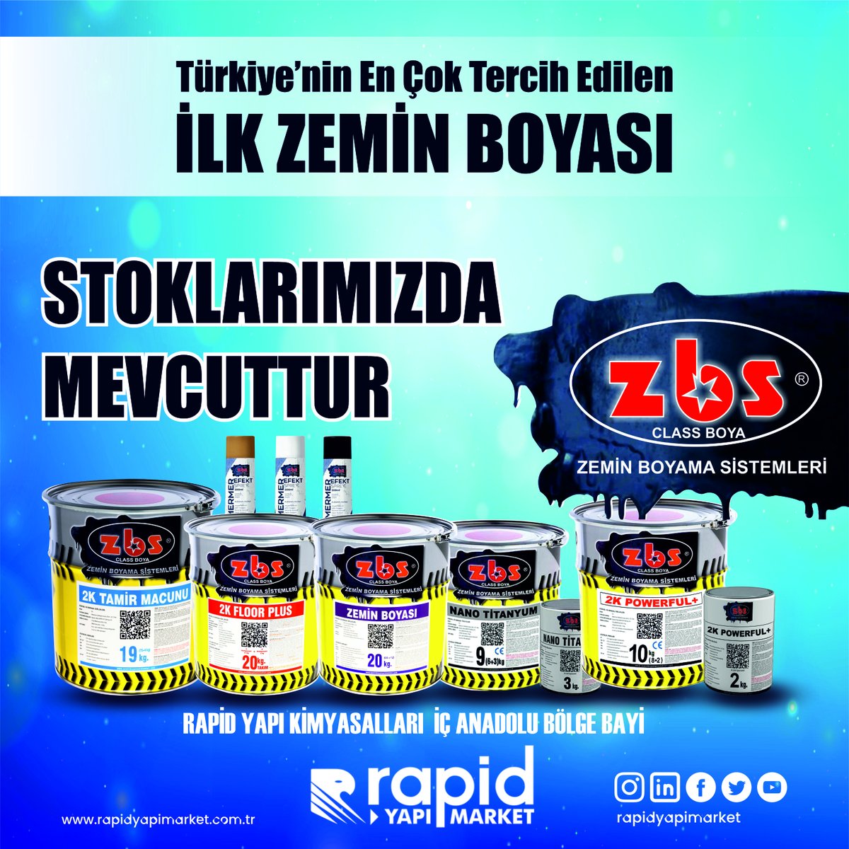 Türkiye'nin En Çok Tercih Edilen İlk Zemin Boyası ZBS Stoklarımızda Mevcuttur.

#rapidyapimarket #zbs #boya #ostim #ankara