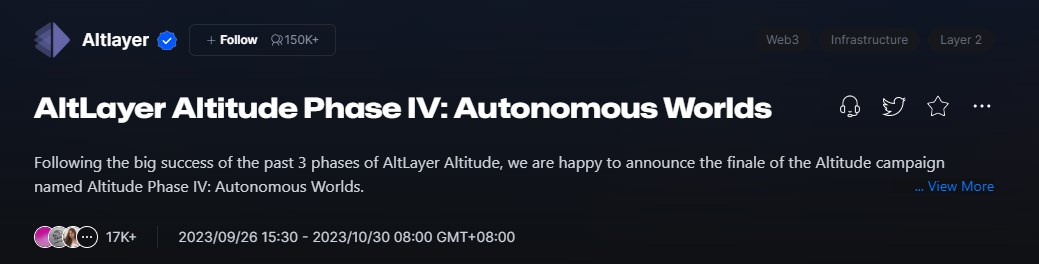 Prize1Prize's tweet photo. AltLayer Altitude Phase IV: Autonomous Worlds
https://t.co/MwU1szSvNe https://t.co/871JAmaLek