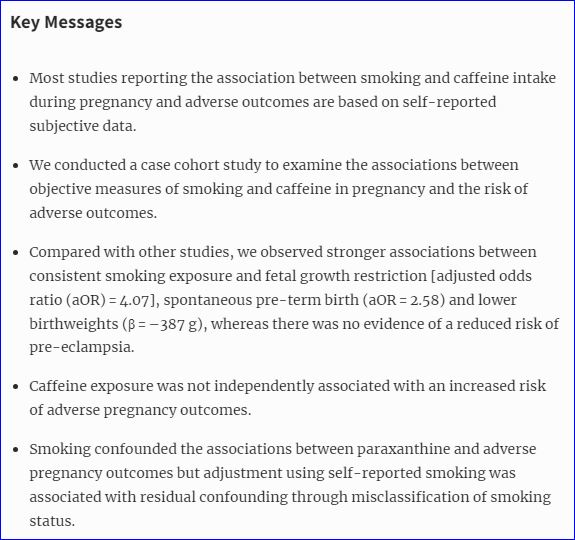 IntJEpidemiol's tweet photo. Objective measures of smoking and caffeine intake and the risk of adverse pregnancy outcomes
https://t.co/sUKvJMvJ69 https://t.co/nIJhCUFoeV