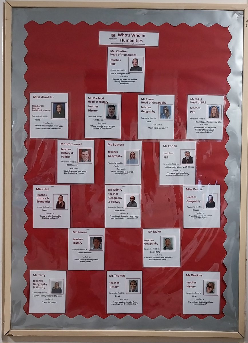 QueensSch_PRE's tweet photo. Humanities faculty proudly displays Who's who! @AnneFrankTrust @NATREupdate @UCL_Holocaust @QueensSch_Car @QueensSch https://t.co/QuSNCAh6bS