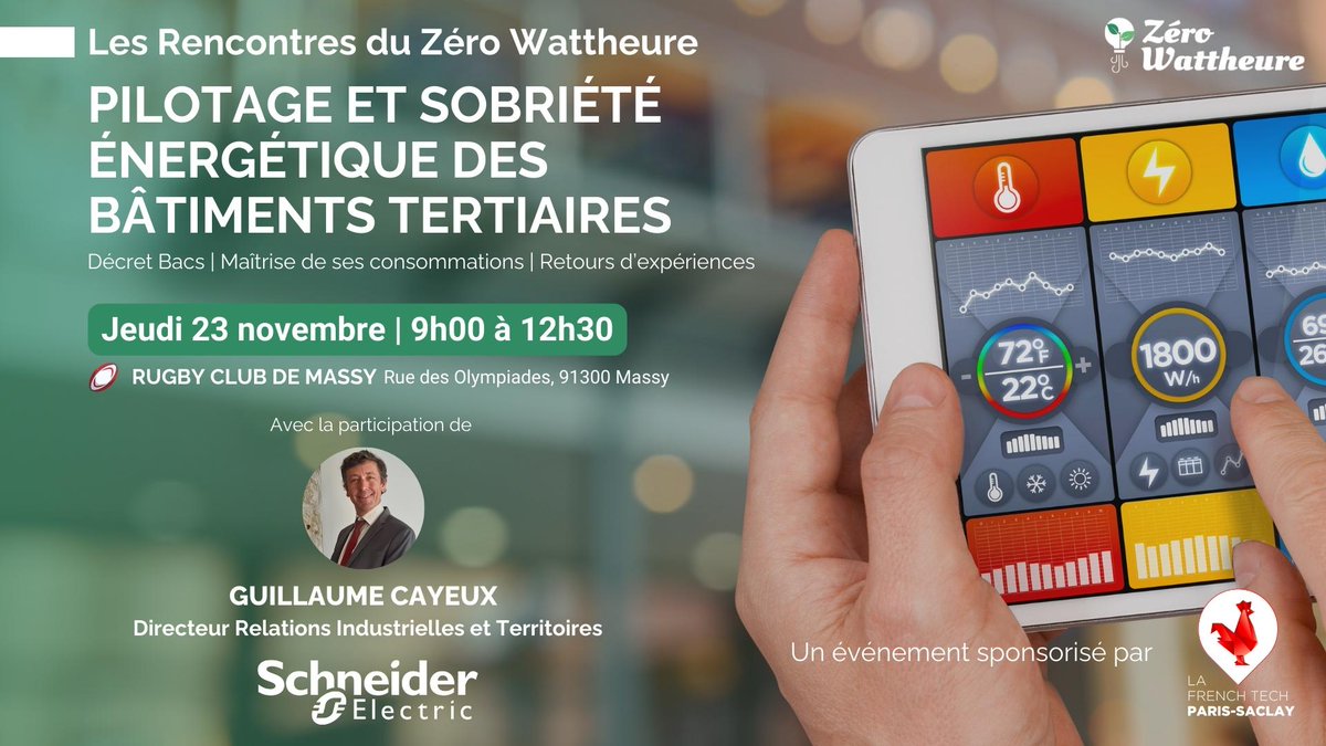 🤝 Les Rencontres du Zéro Wattheure reviennent !

Cette 12ᵉ édition se placera sous le signe du pilotage et de la sobriété énergétique, enjeux majeurs des bâtiments tertiaires, avec la participation de Guillaume Cayeux de <a href="/SchneiderElecFR/">Schneider Electric France</a> 

🔗 zerowattheure.com/event/les-renc…