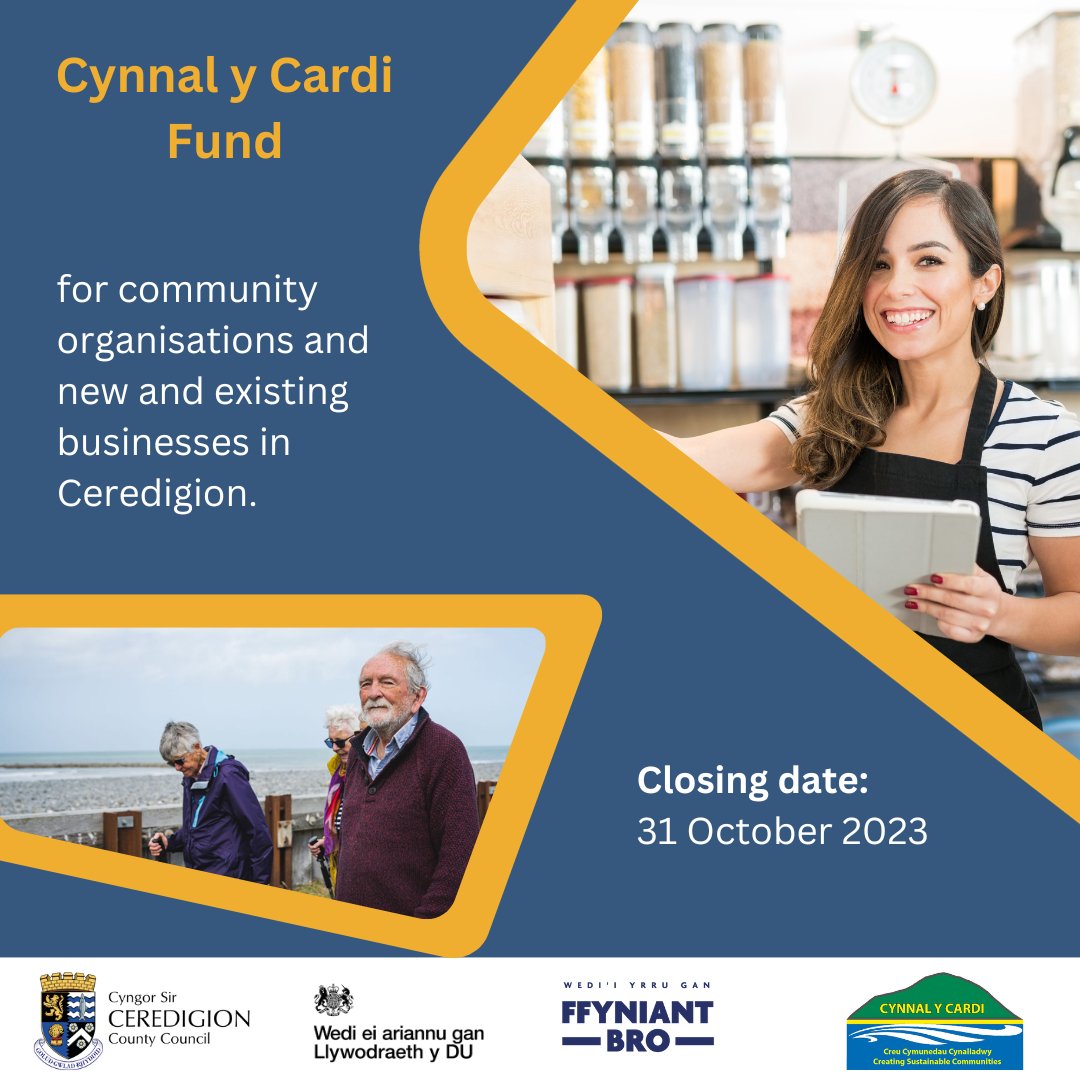 Are you a new or existing business in Ceredigion? Or are you responsible for a community group? You could be eligible for funding through the Cynnal y Cardi fund. 🔗Click here for more information and to apply: ceredigion.gov.uk/business/fundi… 📆The closing date is 31 October 2023