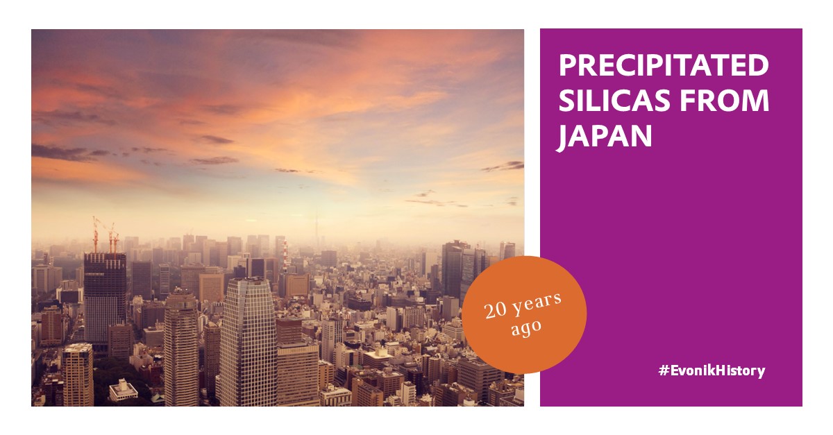 Greater presence in Asia! 2003 saw the launch of DSL. Japan Co. Ltd, based in Tokyo. Evonik's predecessor Degussa participated in the founding. This enabled it to further expand its position in Japan and the Asia-Pacific region. #Evonik #EvonikHistory #tbt