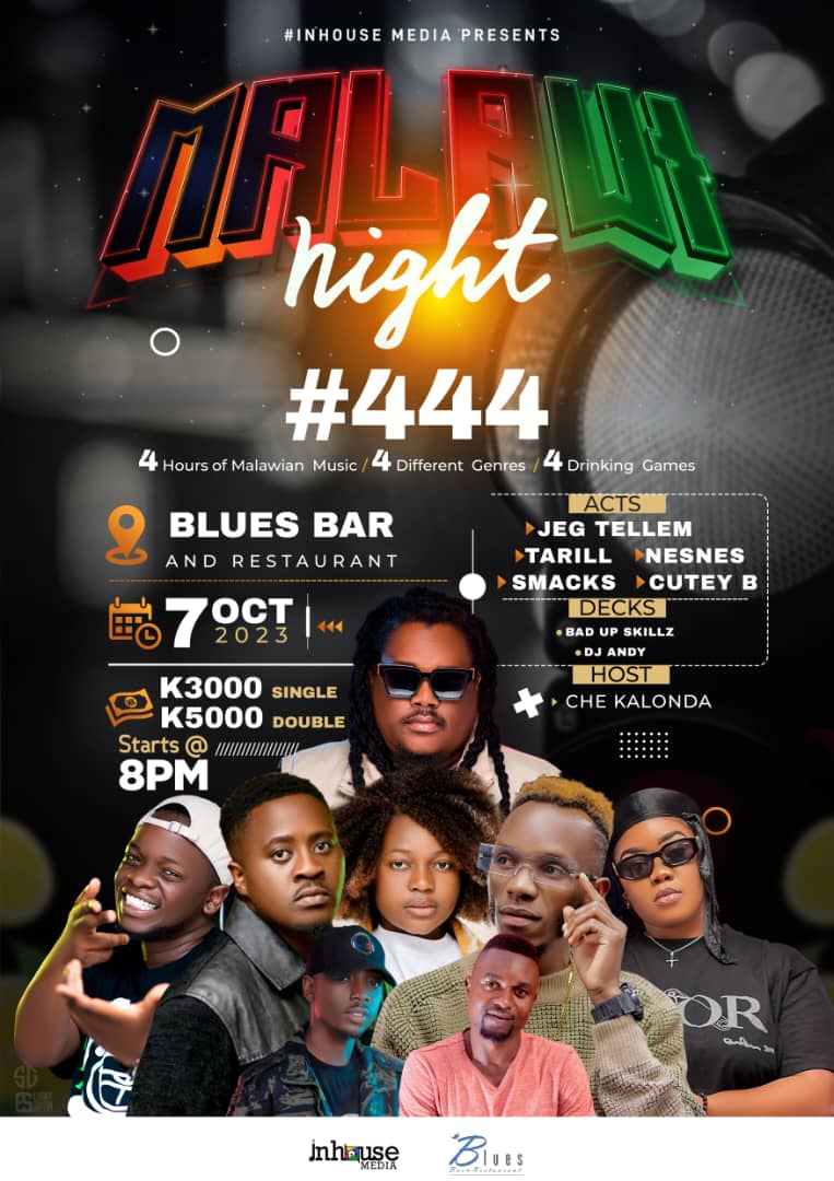 Malawi Nights this Saturday 7th October 📌 Blues Bar and Restaurant Games,music , performances you name it all get ready 😎 Vibes on Vibes