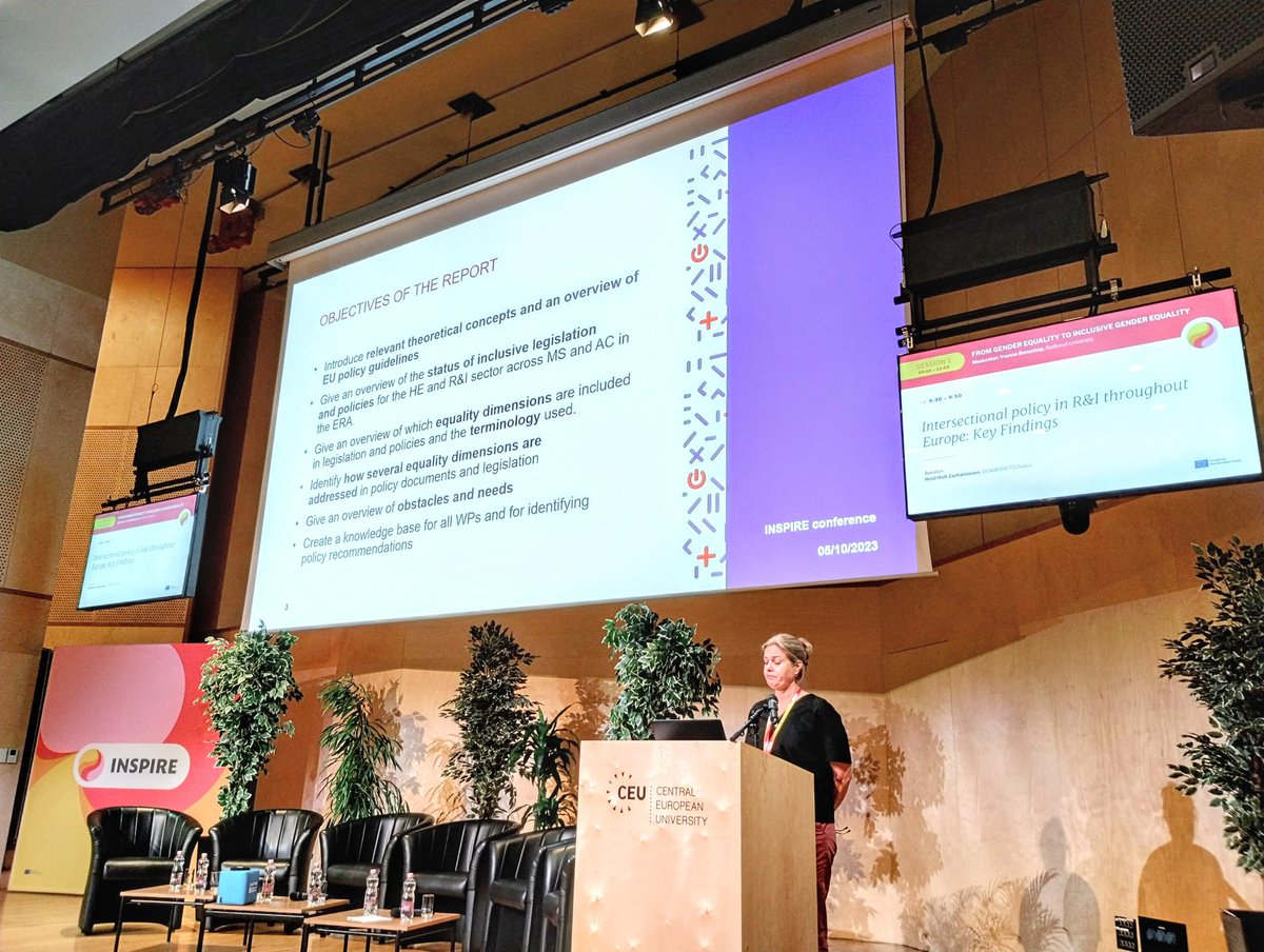 All the way from 🇳🇴 @ZachariassenH, Senior adviser from @GENDERACTION_EU, presents now: Intersectional policy in R&amp;I throughout Europe: Key findings ✨
