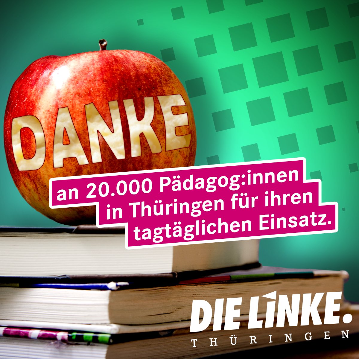 Eine Wertschätzungskultur ist für Lehrer:innen wichtig und hilft aber auch, junge Menschen für den Lehrerinnen- und Lehrerberuf zu begeistern.

#dankesagen
#gutebildungth 
#weltlehrertag
#dielinke
#dielinkethüringen 
#thüringerfamilie 
#thüringen