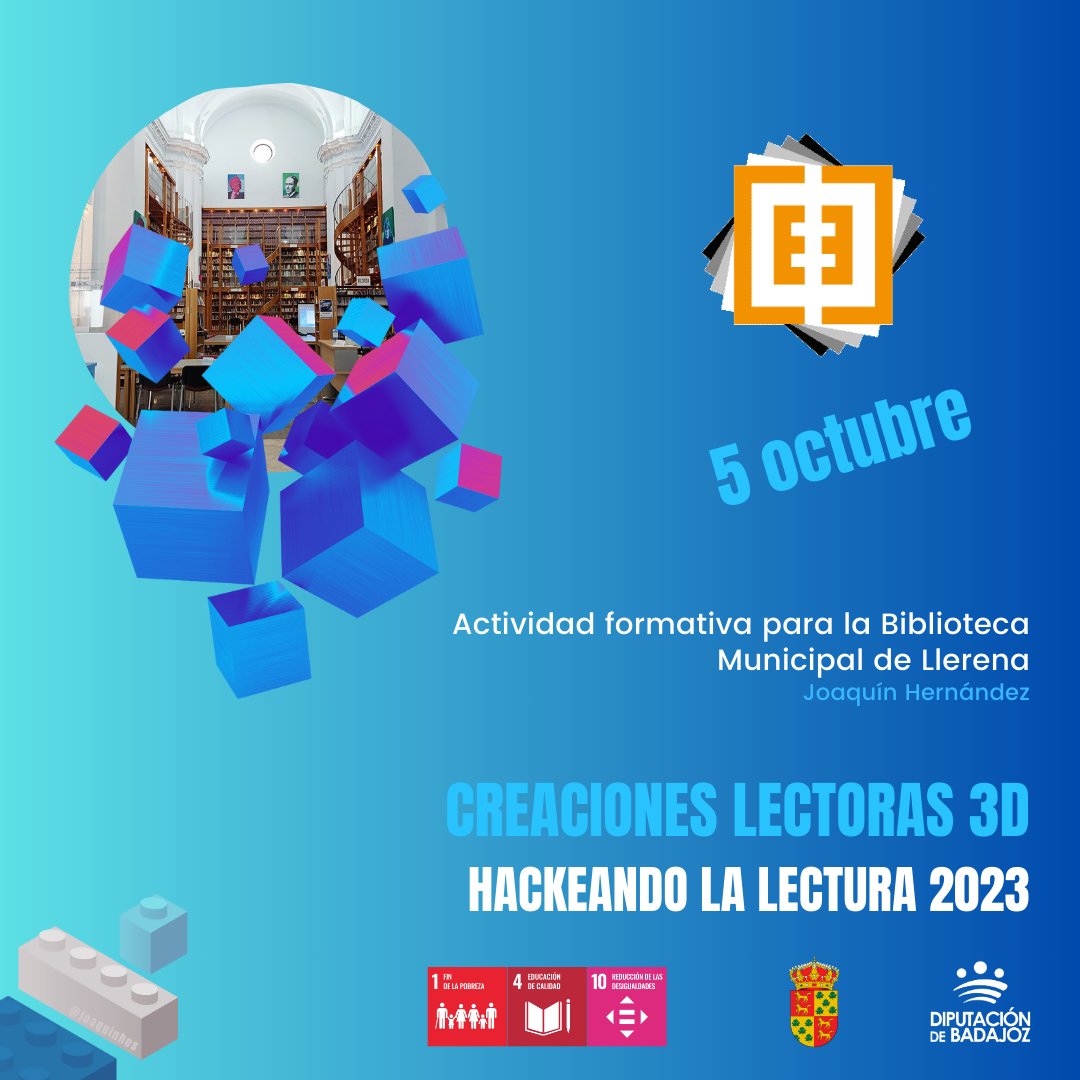 joaquinhes's tweet photo. Last stop #ReadMaker formación #Hackeandolalectura2023 #Nubeteca @DipdeBadajoz Creaciones lectoras 3D #biblioteca Top10 Unboxing Nubeteca #Tinkercad #InteligenciaArtificial #Impresiones3D #qrcode @bibliotecalobon @bibliocabeza @mcastellanoba @biblioinma @bpmllerena @Corrisali https://t.co/LPRmTtmKMO