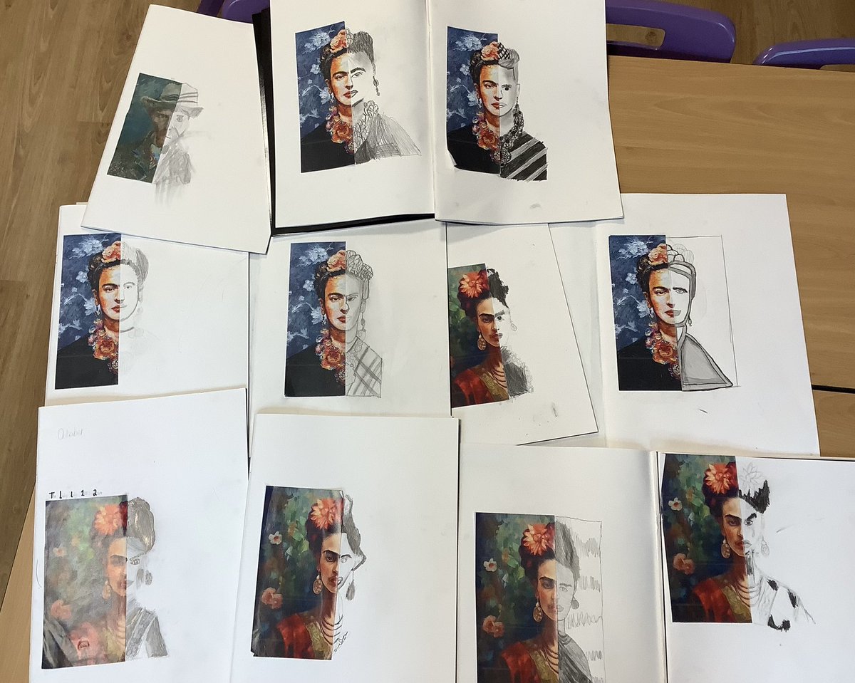 Class 3 have used sketching pencils to complete a ‘split face’ portrait. #StGerardsArt