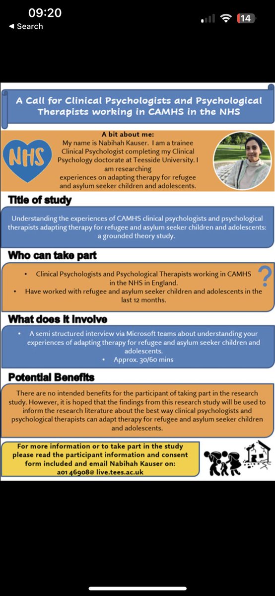 Clinical Psychologists who have worked with refugees/asylum seeker children/adolescents! Please take part in this important study - contact @NabihahK7