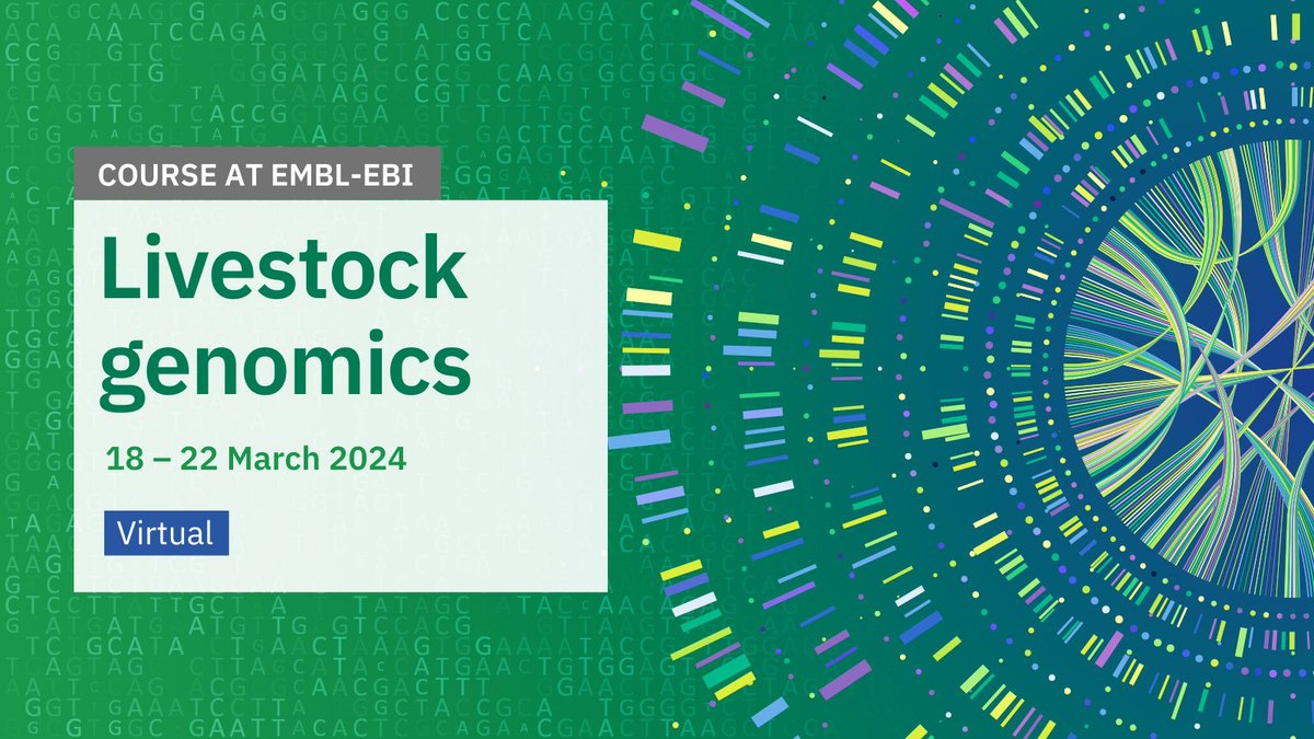 Learn about the methods and approaches for analysing #genomicdata from common #livestock species in 2024.

This virtual course is offered at a reduced fee thanks to funding from our partners <a href="/EuroFaang/">EuroFAANG</a> and <a href="/UKRI_News/">UK Research and Innovation</a>.  

Apply by 3 December 2023: ebi.ac.uk/training/event…