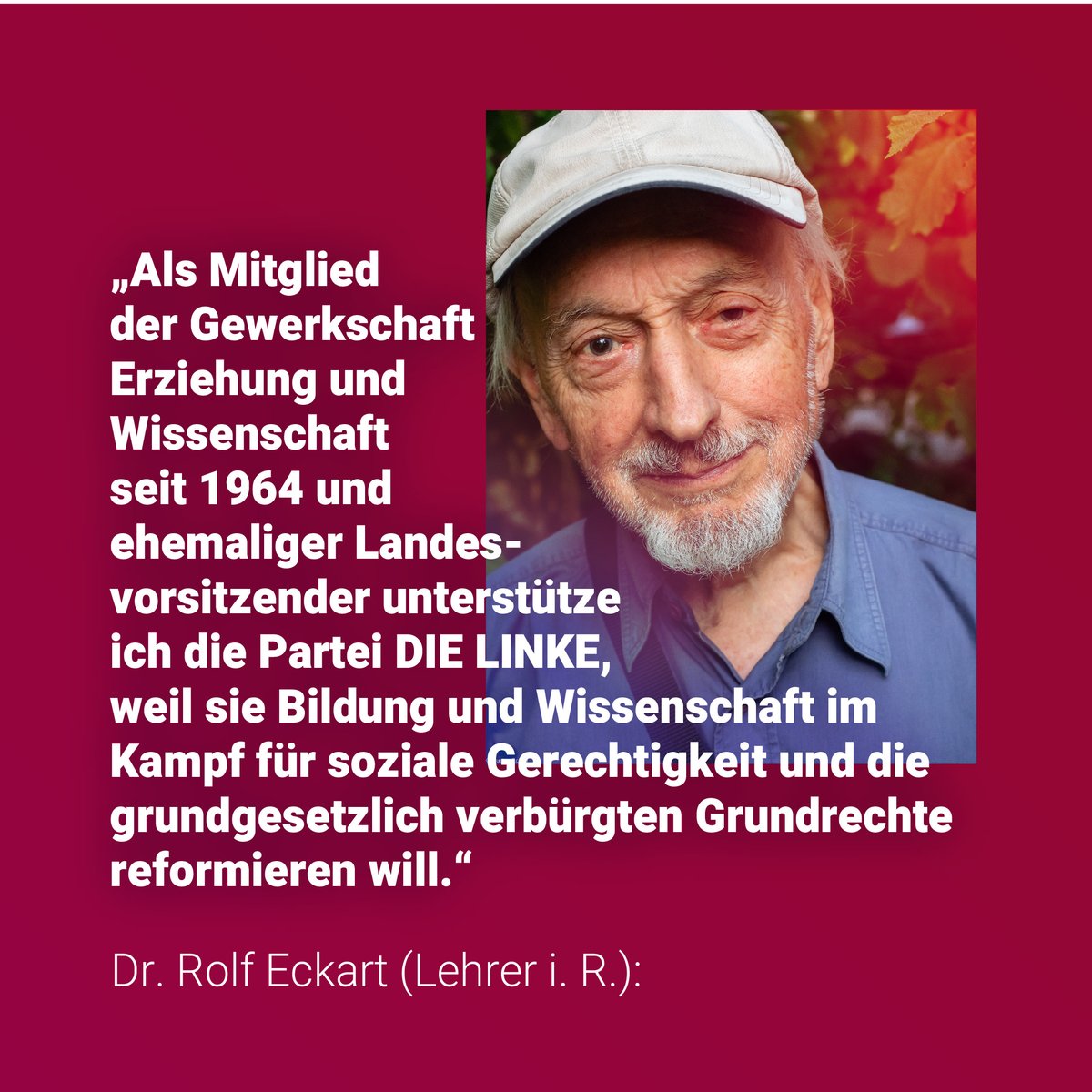 Dr. Rolf Eckart, ehemaliger Landesvorsitzender der @gew_bayern, ruft dazu auf, am Sonntag #DIELINKE zu wählen, weil wir dafür einstehen, dass gute #Bildung nicht länger vom Geldbeutel der #Eltern abhängt. #ltwby23 #ltwby #Landtagswahl #bayernsopposition