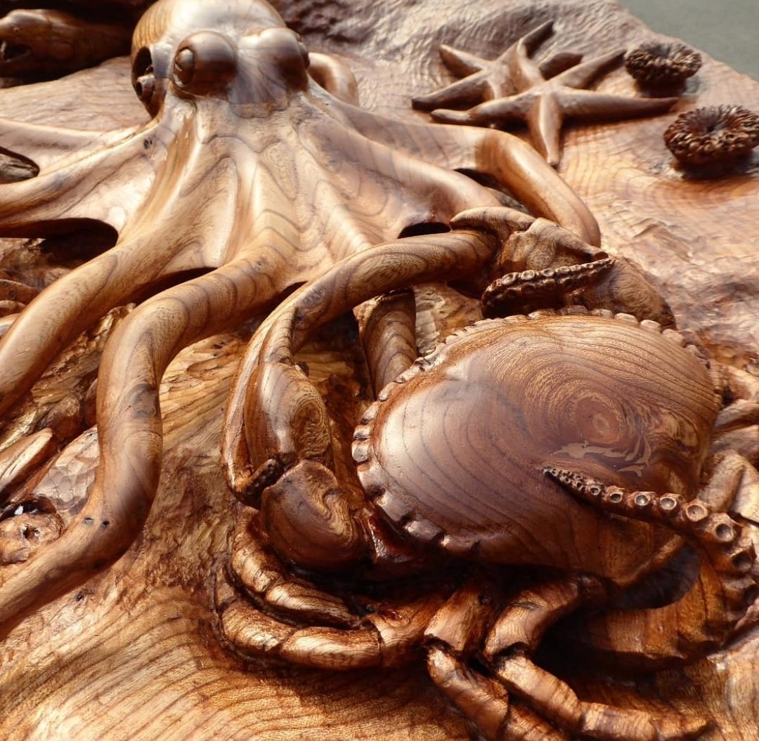 Up and down, up and down...as the ferry approaches the Hebridean Isle of Coll, rolling and pitching in the swell, my mind drifts to 'the Pool Table', carved by my father from solid elm. #ocean #carving #woodcarving #mastercarver