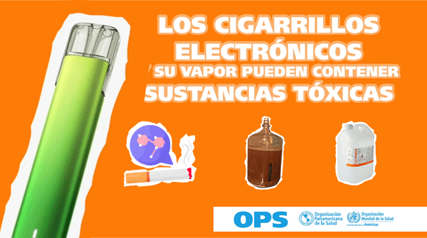 Los aerosoles generados por los cigarrillos electrónicos aumentan la concentración de material particulado en los espacios cerrados y contienen nicotina y otras sustancias potencialmente tóxicas.