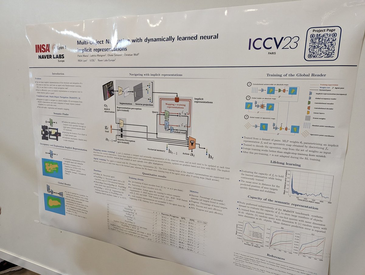 . @PierreMarza will present 'Multi-Navigation with dynamically learned neural implicit representations' now at Posters South, stand 111. #ICCV2023 @insadelyon @naverlabseurope @LIRISLyon @citi_lab