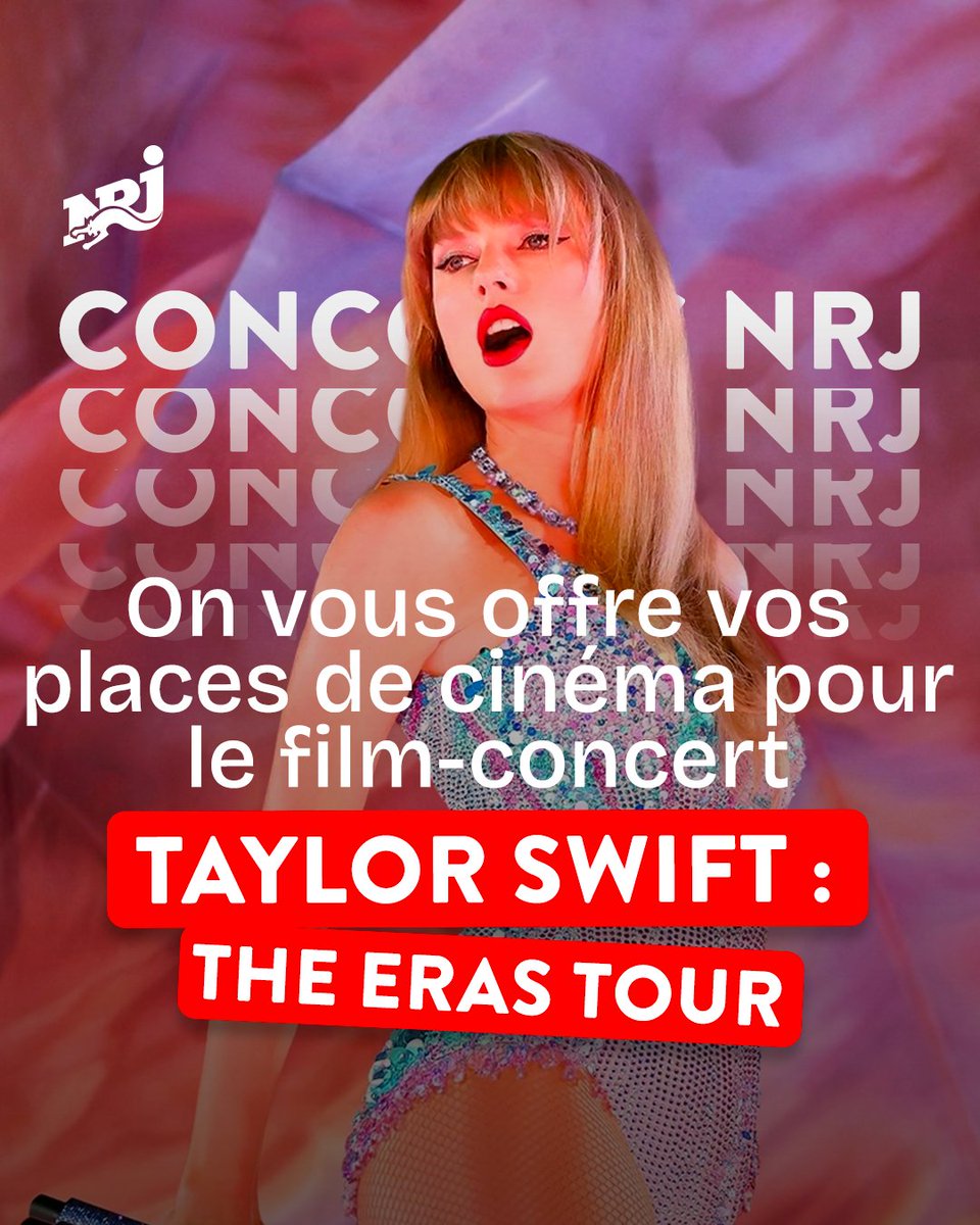 NRJhitmusiconly's tweet photo. Le film sur la tournée #TheErasTour de @taylorswift13 
sort le 13 octobre au cinéma ! 🤩

Bonne nouvelle, on vous offre vos places de ciné à Paris ! ✨

👉 Pour participer :
➡ RT + Follow @nrjhitmusiconly 
➡ Commente et tag les potes avec qui tu veux y aller https://t.co/r6jVUj3a4M