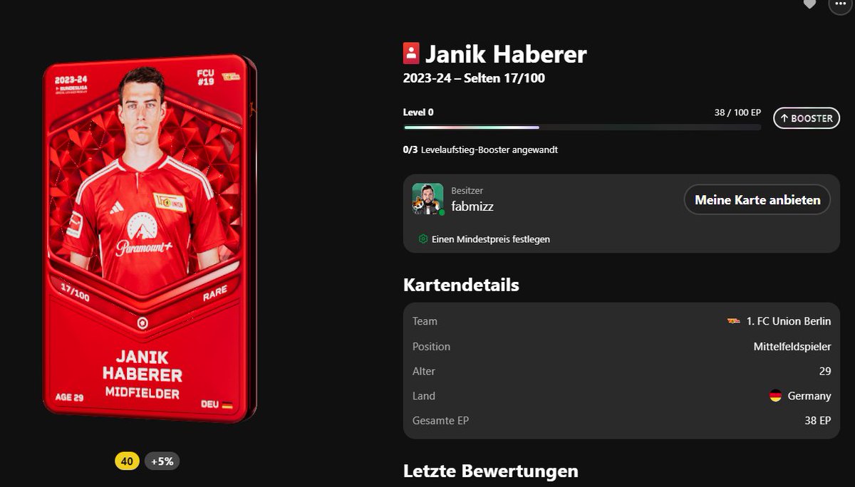 fabmizzW3's tweet image. 🍀Time for another #Sorare giveaway🍀
You can win:

🔴Janik Haberer ✅Starter ✅Midweek Utility

To participate you only have to:

⚽️ follow me
💙 like
🔁 repost

🇩🇪 Beginner Guide: youtu.be/vIBaFs-dQ9c