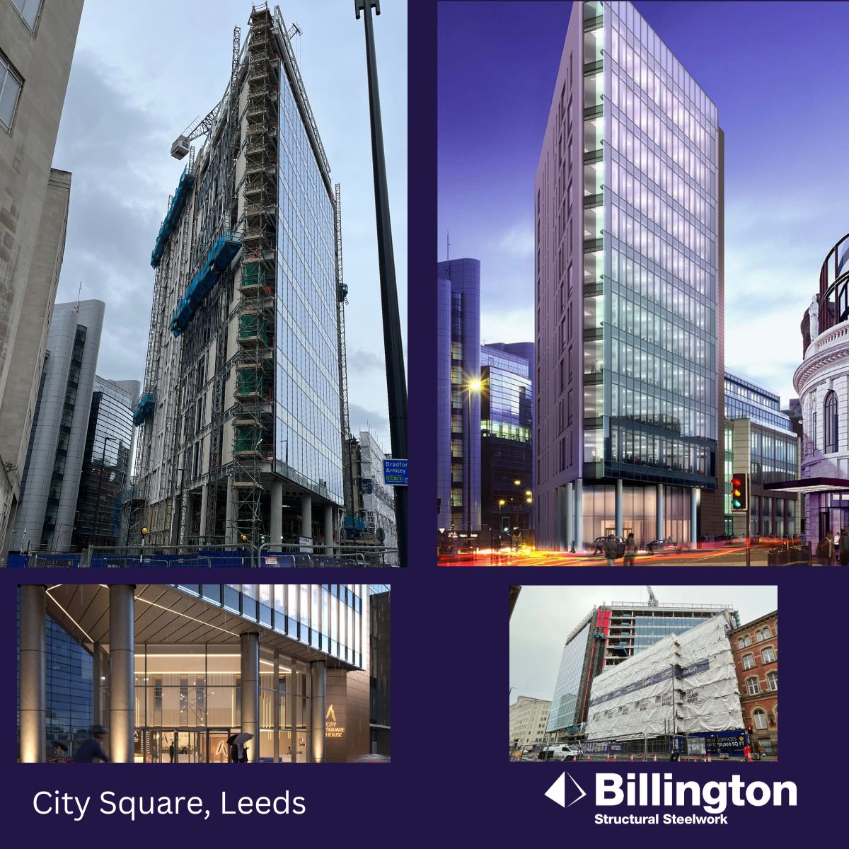 BillingtonSteel's tweet photo. City Square, Leeds s l 12-storey building l 140,000sqft

Our project team are at the final stage with the steelwork. They are erecting the galvanised plant access platform at roof level. 🏗️

We all can't wait to walk past and see the final finished building. 

#steelindustry https://t.co/Wcm3zg2xDz