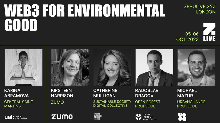 Session 10- Web3 for Environmental Good @thekarina_a takes the reins as moderator with speakers Kirsteen Harrison from @zumopay, @API_Economics, Radoslav Dragov, and @michaelhmazur. They'll discuss how Web3 tech is making the world a greener place. ⏰4:35 PM-5:10 PM