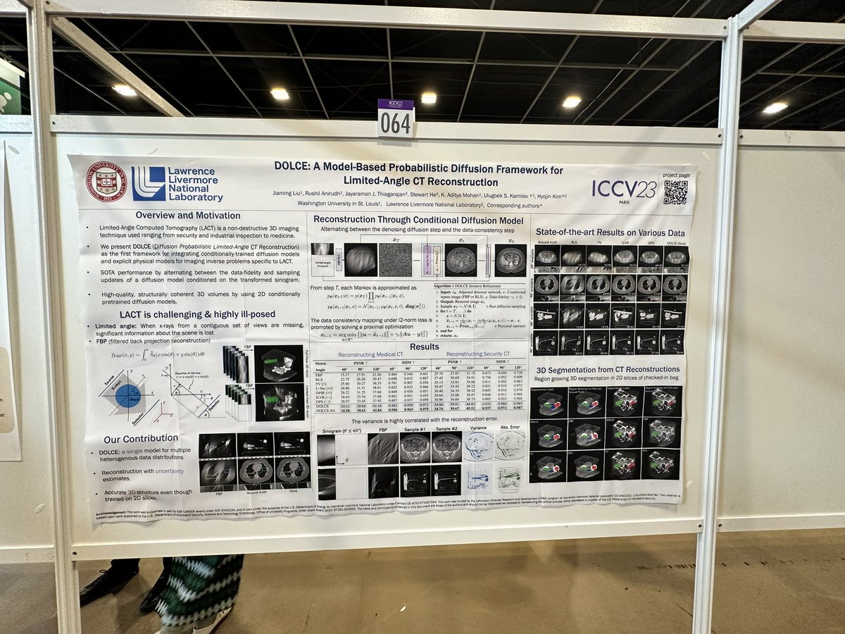 Jay Thiagarajan (@jjayaram7) on Twitter photo Happening now!! Stop by our #ICCV2023 Poster 064 in room Foyer Soud and learn about our work on limited angle CT reconstruction using diffusion models. Also do ping lead author <a href="/Jiaming__Liu/">Jiaming Liu</a> who could not be here in person. Joint work with <a href="/RUSH1L/">Rushil</a> <a href="/ukmlv/">Ulugbek S. Kamilov</a> #HyojinKim #AdityaMohan Happening now!! Stop by our #ICCV2023 Poster 064 in room Foyer Soud and learn about our work on limited angle CT reconstruction using diffusion models. Also do ping lead author <a href="/Jiaming__Liu/">Jiaming Liu</a> who could not be here in person. Joint work with <a href="/RUSH1L/">Rushil</a> <a href="/ukmlv/">Ulugbek S. Kamilov</a> #HyojinKim #AdityaMohan
