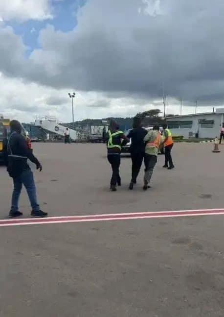 Nup president @HEBobiwine arrested on arrival at Entebbe international Airport.