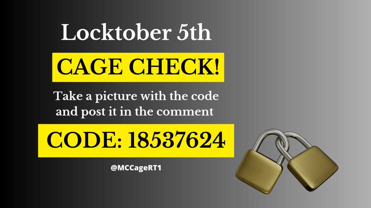 MCCageRT1's tweet photo. It's time for a mandatory Locktober cage check and today's code is in the picture 🔒 📸 and make sure you retweet 🔄 #locktober #gaychastity #cagecheck #chastitycage #teamlocked #cagedlegion #chastity #malechastity #malecage https://t.co/KclLagDzGs
