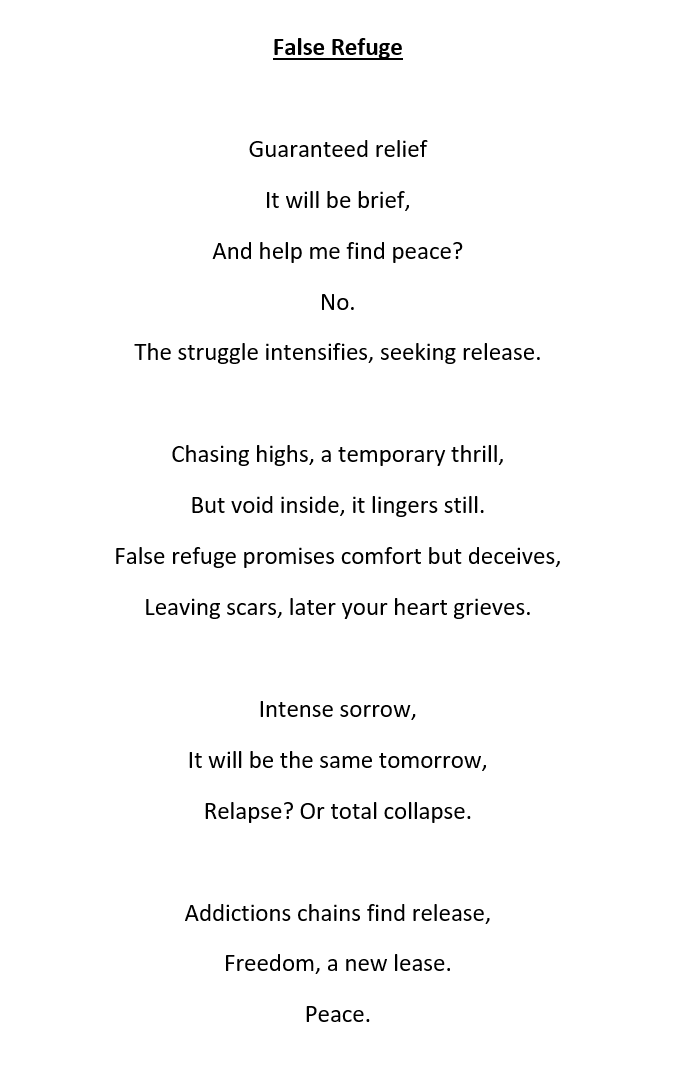 A poem by Pierre D in Yr 10 entitled 'False Refuge' for #NationalPoetryDay