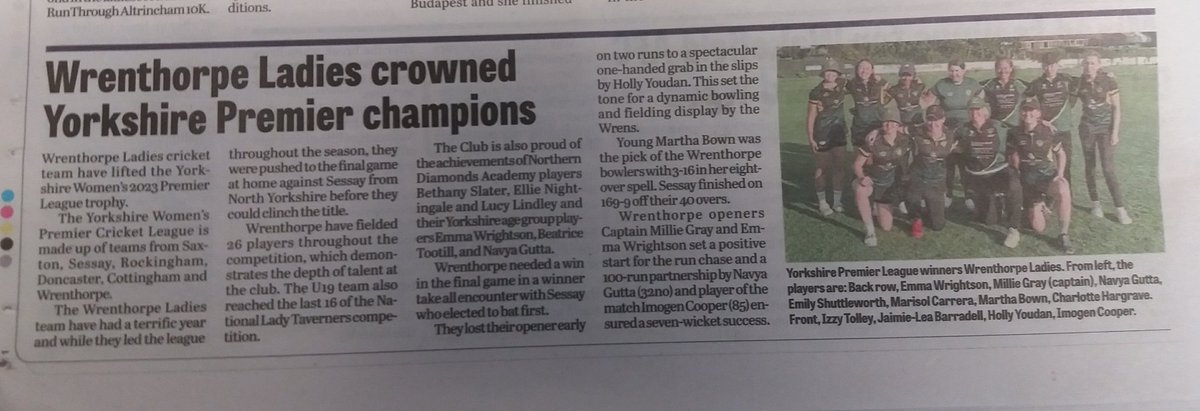 Wrenthorpe Ladies and Girls CC (@wrenladiescc) on Twitter photo Thanks for the coverage of our Yorkshire Women's Premier League title <a href="/WakeExpress/">Wakefield Express</a> and the fantastic coverage you give female and male sport in Wakefield.
Really appreciated! 👏🏆👏 Thanks for the coverage of our Yorkshire Women's Premier League title <a href="/WakeExpress/">Wakefield Express</a> and the fantastic coverage you give female and male sport in Wakefield.
Really appreciated! 👏🏆👏