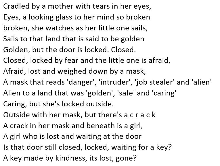 A poem entitled 'Cradled' by Inês in Yr 9 for #NationalPoetryDay: