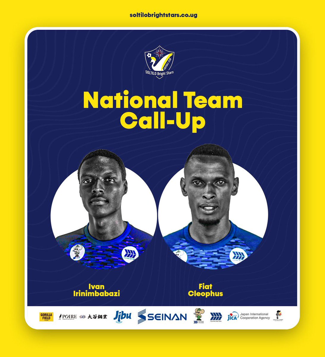 soltilo_uganda's tweet image. 【ウガンダ代表候補選出のお知らせ📣】

この度弊クラブ所属の2名の選手がウガンダ代表候補国内トレーニングキャンプメンバーに選出されました👏

・Ivan Irinimbabazi 
・Fiat Cleophus  

#LetsShine