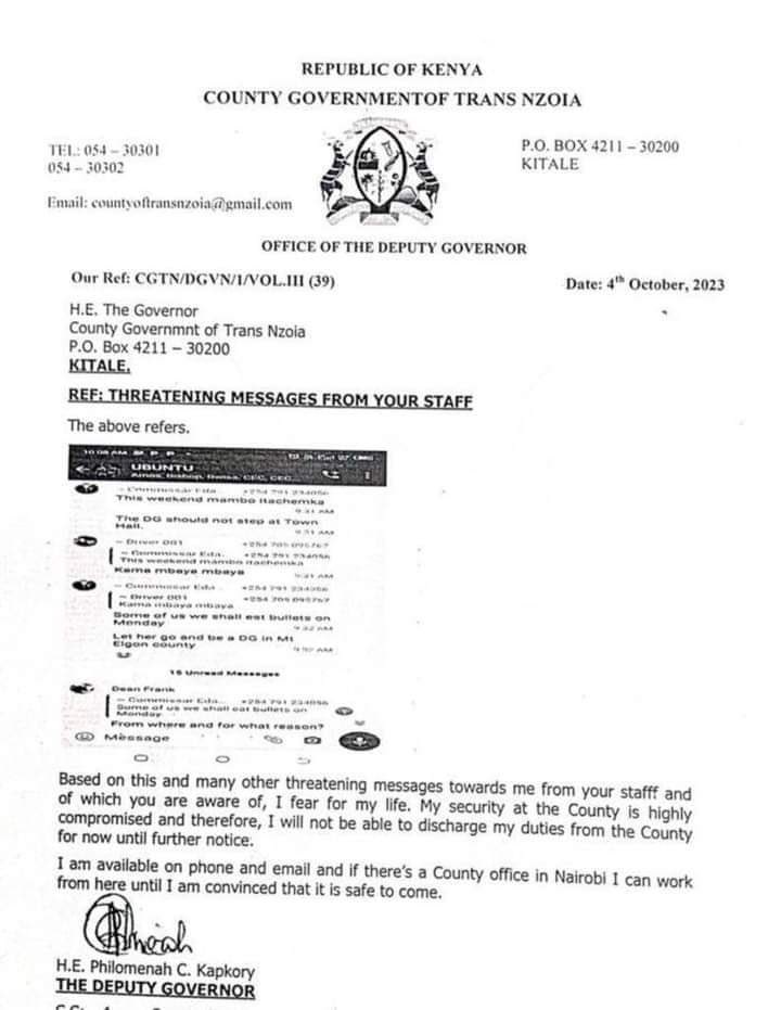 CheptooMorei's tweet photo. There are new levels of low achieved in Trans-Nzoia County everyday. 
Why would you threaten the DG surely? https://t.co/JMUK3U5Zzh