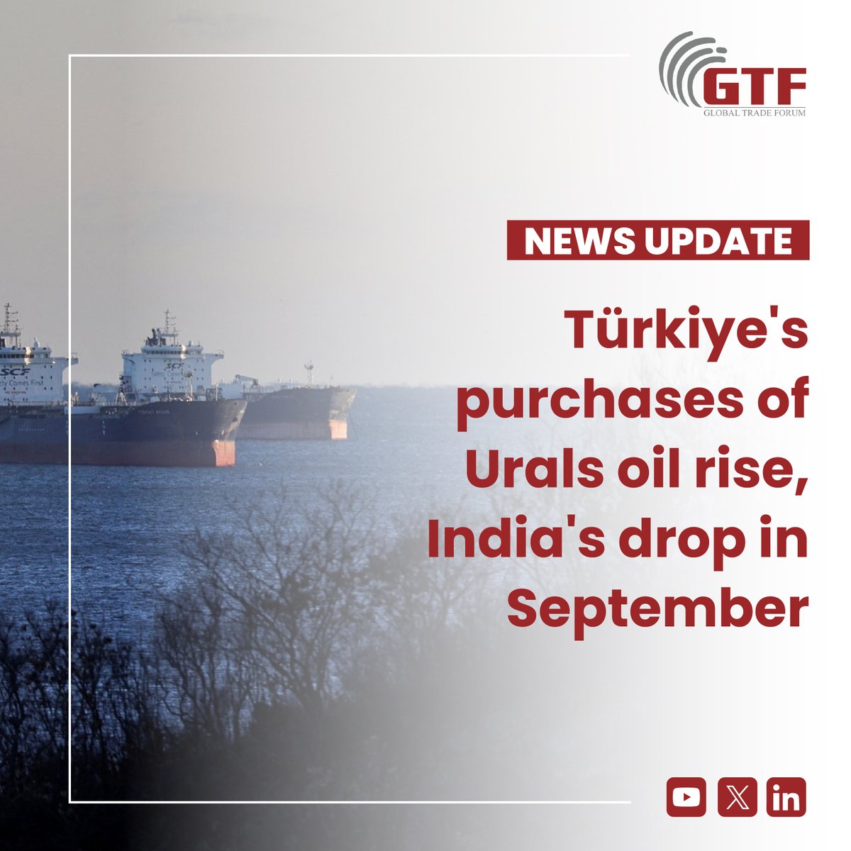 Türkiye's Purchases of Urals Oil Rise, India's Drop in September

For details: dailysabah.com/business/energ…

#Oil #Energy #Russia #Türkiye #India #CrudeOil #Urals #GlobalOilMarket #EnergySecurity #gtf #globaltradeforum