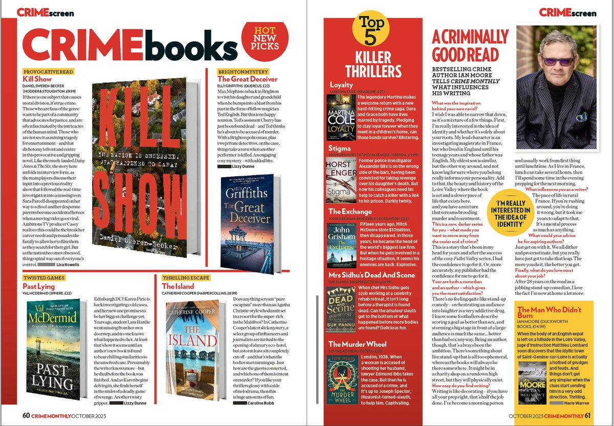 CrimeMonthly's tweet photo. New issue = new books! We have crackers from @WrittenByDSB @ellygriffiths @valmcdermid @catherinecooper @MartinaCole Jørn Lier Horst @EngerThomas @JohnGrisham @sukpannu @TomMeadAuthor and @IanMooreAuthor @BooksSphere @QuercusBooks @HodderBooks @OrendaBooks @HoZ_Books @headlinepg https://t.co/MgnoyRTG6t