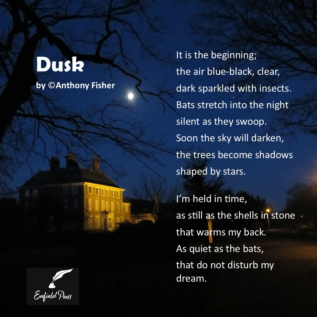 Forty Hall Estate (@forty_hall) on Twitter photo Today is National #Poetry Day, and to mark the occasion, we will be posting a few #poems written by the #Poets in residence at Forty Hall – The Enfield Poets.
<a href="/enfieldpoets/">Enfield Poets</a>
#NationalPoetryDay #NationalPoetryDay2023 #EnfieldPoets #poetrycommunity #FortyHall #Enfield #NorthLondon Today is National #Poetry Day, and to mark the occasion, we will be posting a few #poems written by the #Poets in residence at Forty Hall – The Enfield Poets.
<a href="/enfieldpoets/">Enfield Poets</a>
#NationalPoetryDay #NationalPoetryDay2023 #EnfieldPoets #poetrycommunity #FortyHall #Enfield #NorthLondon