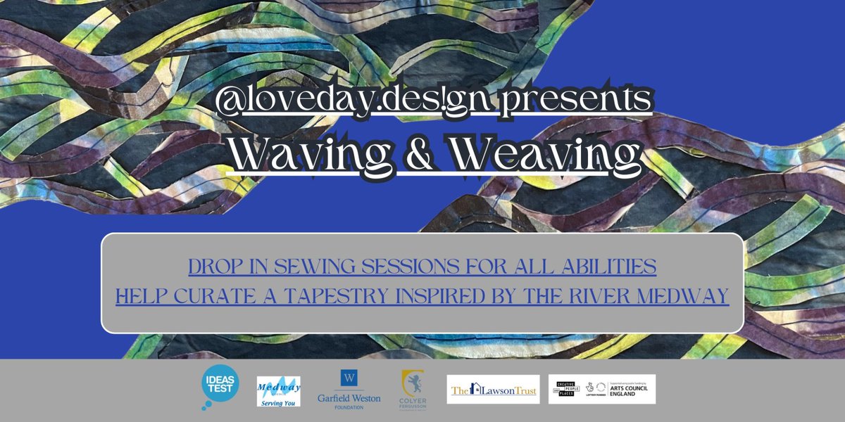 Ideas Test (@ideastest) on Twitter photo Join us at #MedwayFunPalace this weekend!
Be a part of Waving and Weaving: A community-centred textile project based on the River Medway.
Find the <a href="/IdeasTest/">Ideas Test</a> stall at <a href="/pentagoncentre/">Pentagon Centre</a> 10am-4pm Join us at #MedwayFunPalace this weekend!
Be a part of Waving and Weaving: A community-centred textile project based on the River Medway.
Find the <a href="/IdeasTest/">Ideas Test</a> stall at <a href="/pentagoncentre/">Pentagon Centre</a> 10am-4pm