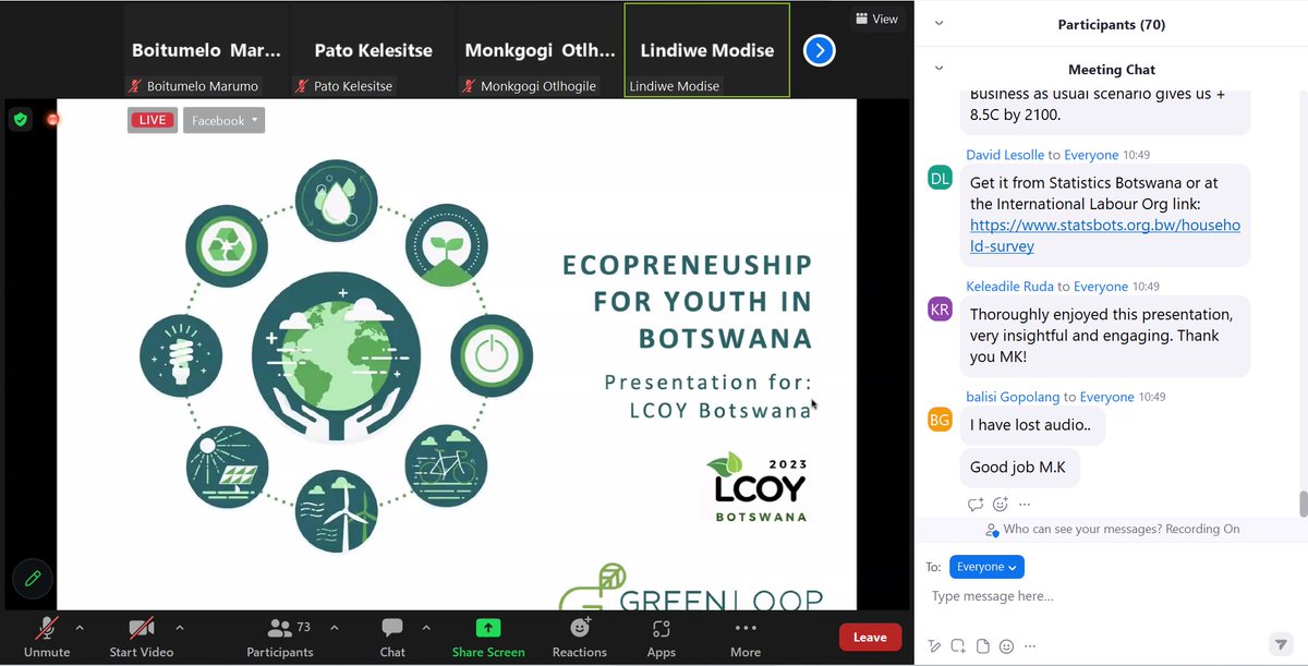 Lindiwe Modise, speaker sponsored by GreenLoop Environmental Consultants sheds light into ecoprenuership, sustainability and how youth of Botswana can participate. 

Join this session at: bit.ly/LCOYBotswanaZo… 

#LCOYBW2023 #ClimateActionNow #YouthInAction