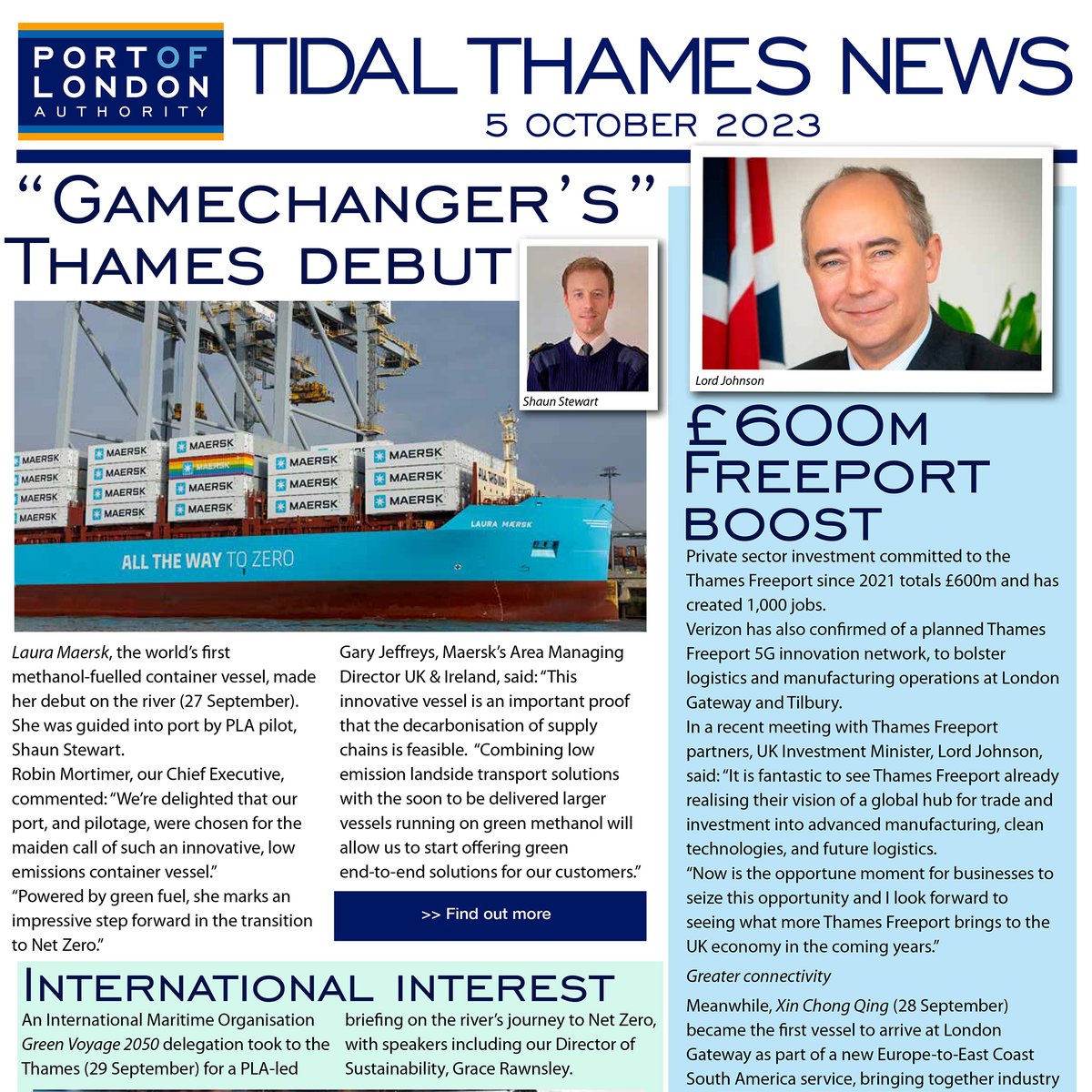 In the #PortOfLondon: Laura Maersk's debut on the Thames; £600m Freeport Boost; International Maritime Organization's Green Voyage 2050 river trip; #ActiveThames fund 2023/24 opens; World Rivers Day foreshore clean-up; <a href="/Thames21/">Thames21</a>'s Big Wet Wipe Count hubs.la/Q024kGtF0
