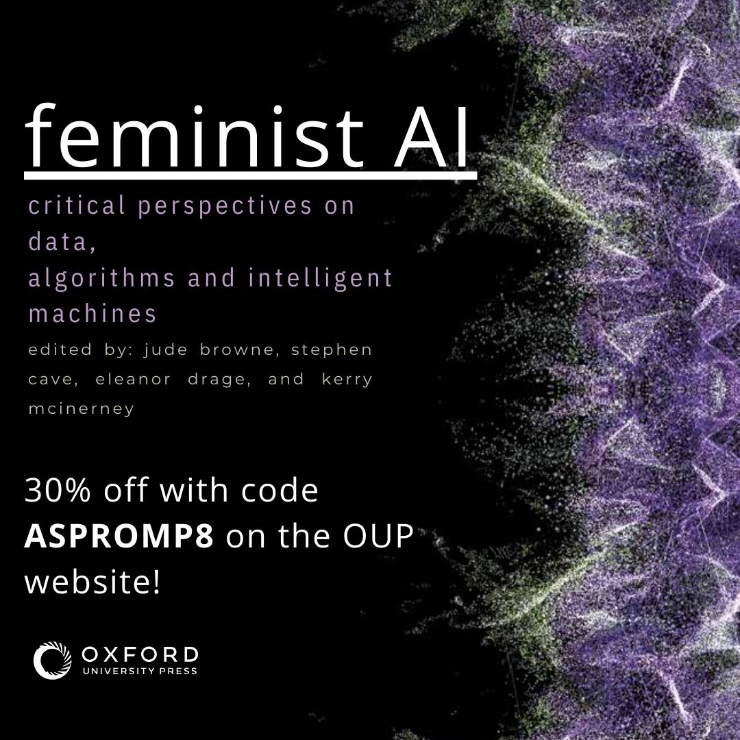 ✨NEW BOOK!💫 Feminist AI is out today! Get it 30% off (code ASPROMP8) here: bit.ly/3LMtaR8

Edited by CFI director Stephen Cave, Eleanor Drage, Kerry McInerney and Cambridge Gender's Jude Browne 
<a href="/CambridgeGender/">CambridgeGender @ bsky.social</a> @KerryAMcInerney