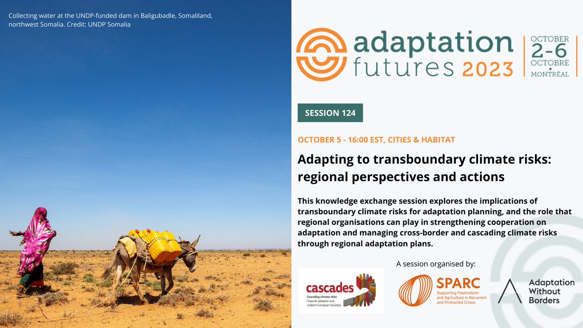 SPARC_Ideas (@sparc_ideas) on Twitter photo Happening this afternoon at #AdaptFutures23: what are the main transboundary climate risks impacting Africa's drylands, & how can they be managed?
Join SPARC, @Cascades_EU & #AdaptationWithoutBorders at <a href="/AdaptFutures/">Adaptation Futures 2025</a> for session 124 - 16:00 in Cities & Habitats. #AF2023 Happening this afternoon at #AdaptFutures23: what are the main transboundary climate risks impacting Africa's drylands, & how can they be managed?
Join SPARC, @Cascades_EU & #AdaptationWithoutBorders at <a href="/AdaptFutures/">Adaptation Futures 2025</a> for session 124 - 16:00 in Cities & Habitats. #AF2023