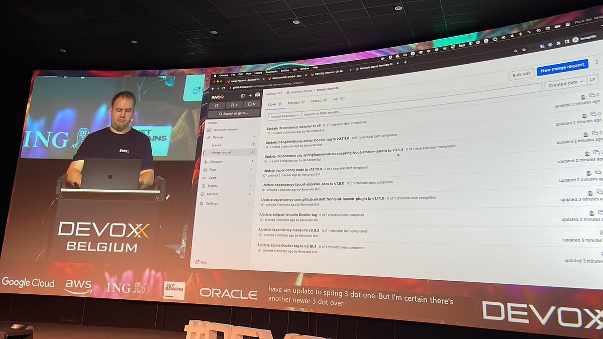 Arnaud Héritier (@aheritier) on Twitter photo Good presentation by <a href="/michaelvitz/">Michael Vitz</a> about <a href="/renovatebot/">Renovate Bot</a> which discovered yesterday release of <a href="/ASFMavenProject/">🦉 Apache Maven</a> 3.9.5 Good presentation by <a href="/michaelvitz/">Michael Vitz</a> about <a href="/renovatebot/">Renovate Bot</a> which discovered yesterday release of <a href="/ASFMavenProject/">🦉 Apache Maven</a> 3.9.5