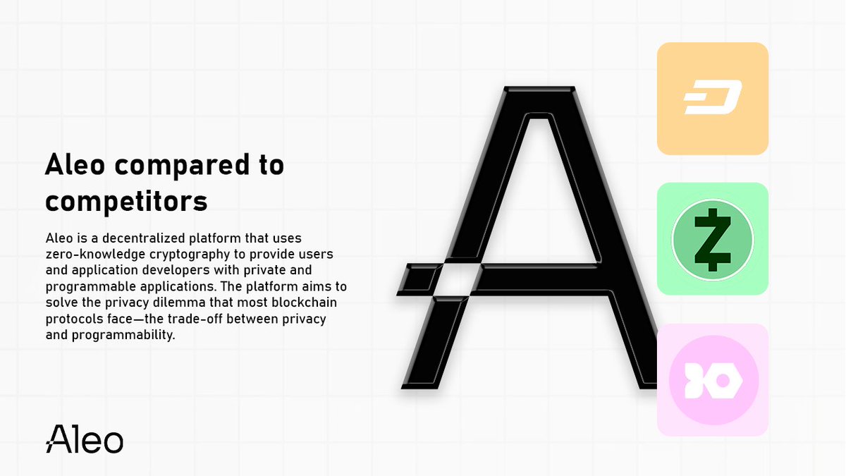 Jay83861777's tweet photo. Aleo compared to competitors like #Dash #IronFish #Zcash!

#Aleo is a decentralized platform that uses zero-knowledge cryptography to provide users and  developers with private and programmable applications.

✔️I want to highlight the excellence of the @AleoHQ  in this thread https://t.co/qDcLWvxRp7