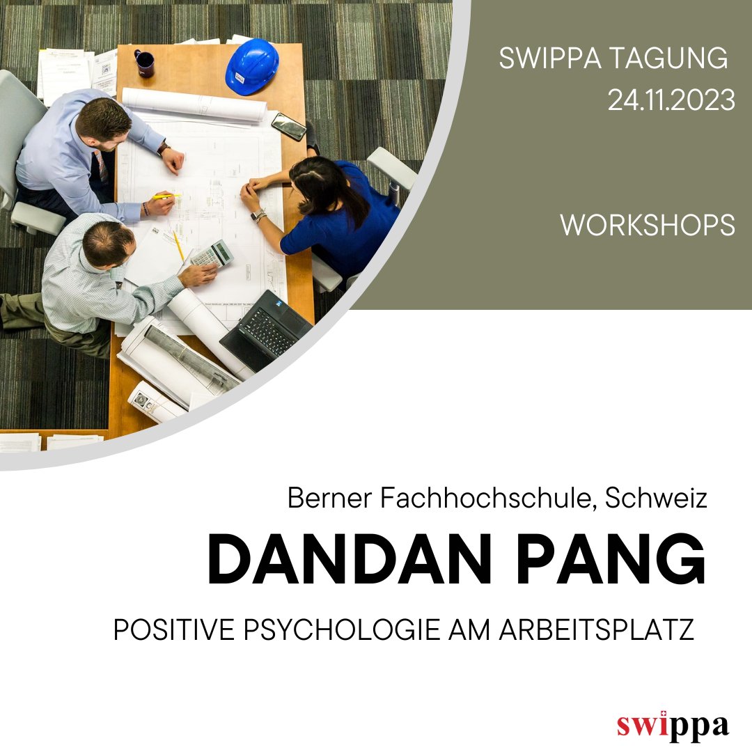 SWIPPA FACHTAGUNG 2023
Machen Sie Ihren Arbeitsplatz zum Glücksplatz! 🏢

Dandan Pang ist Ihre Ansprechpartnerin für Positive Psychologie und Achtsamkeit am Arbeitsplatz. Lernen Sie, wie Sie Wohlbefinden und Produktivität steigern können. 
#Arbeitsplatz #SWIPPA #SWIPPAFachtagung