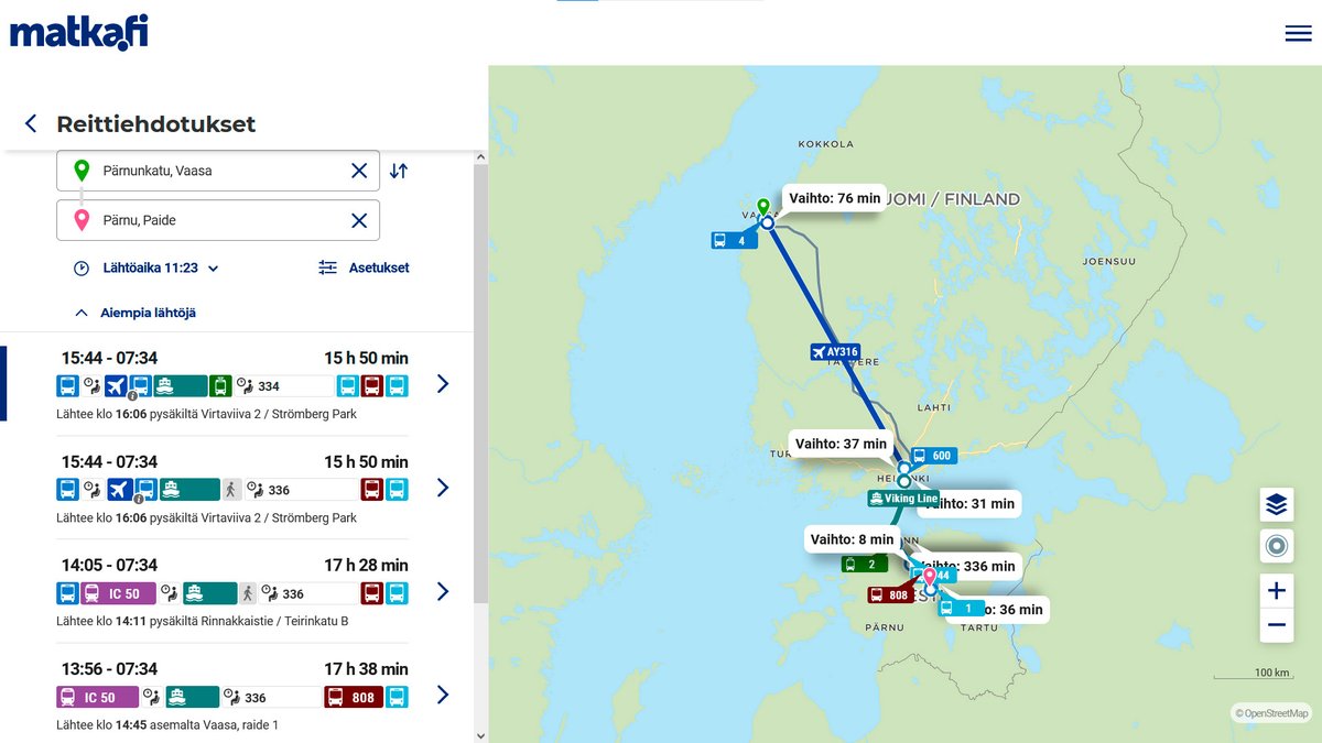 Uudet Viron joukkoliikenteen reititykset laajentavat valtakunnallisen reittioppaan palvelua entisestään ja mahdollistavat reittisuunnittelun vaikkapa Vaasasta Pärnuun. #reittiopas

Tutustu ja kokeile!

🔗 fintraffic.fi/fi/uutiset/mat…
