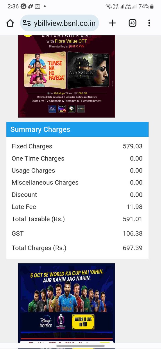 Hi <a href="/bsnl_care/">BSNLCare</a> <a href="/BSNLCorporate/">BSNL India</a> i want to know why there is late fees in my bill and how bill of these month is decreased compared to previous month and how have no information bill attached.