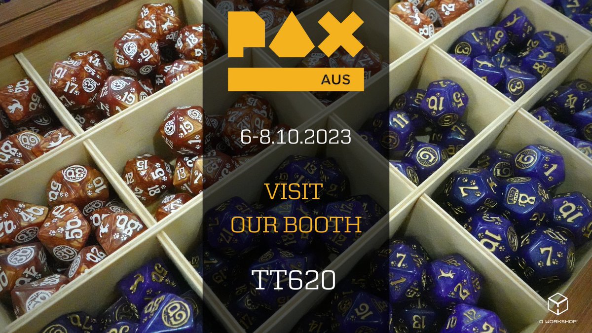 Unusualdice's tweet photo. 6-8th of October we are for you at PAX Australia in Melbourne - booth #TT620!
Who's going to be with us?
#paxaustralia #rpgdice #qworkshop https://t.co/LWnaL6TYjx
