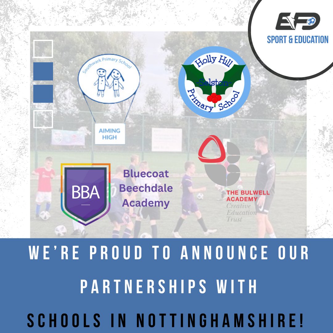 EFD Sport & Education (@elitefootballd1) on Twitter photo We're proud to announce our partnerships with schools in Nottinghamshire for 23-24💫. Delivering our P.E.E programme which uses sport as a vehicle to help students progress, feel empowered and enjoy learning 🙌 @Bluecoat_B_dale <a href="/southwarkps/">Southwark Primary</a> <a href="/hollyhillschool/">Holly Hill Primary</a> <a href="/Bulwell_Academy/">The Bulwell Academy</a> We're proud to announce our partnerships with schools in Nottinghamshire for 23-24💫. Delivering our P.E.E programme which uses sport as a vehicle to help students progress, feel empowered and enjoy learning 🙌 @Bluecoat_B_dale <a href="/southwarkps/">Southwark Primary</a> <a href="/hollyhillschool/">Holly Hill Primary</a> <a href="/Bulwell_Academy/">The Bulwell Academy</a>