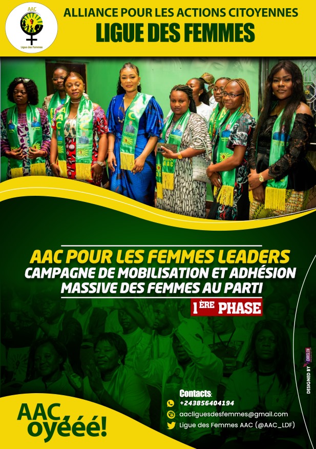 Vous êtes une femme leader. 
Vous incarnez les valeurs citoyennes pour un Congo stable et émergent. Rejoignez-nous et devenez membre de AAC... 
#AAC #AAC_LDF